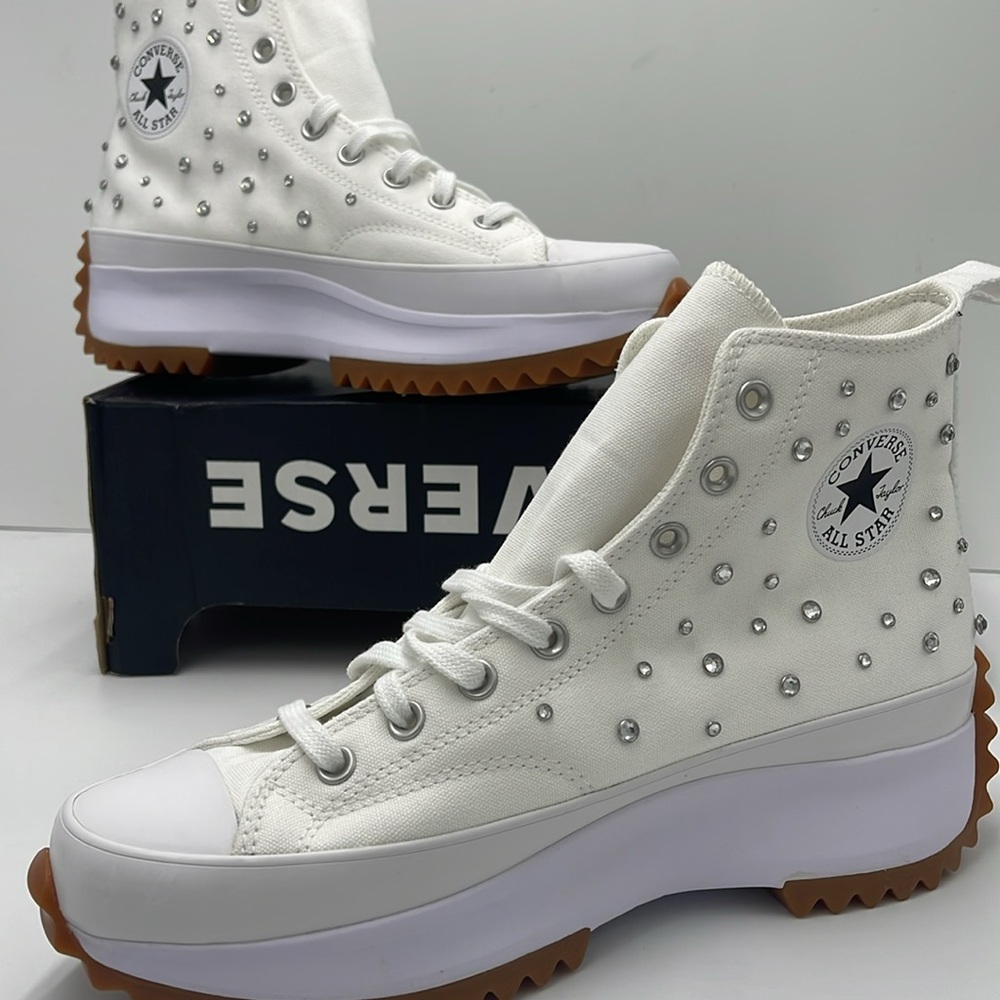 Converse Men’s High-Top Platform Sneakers A10289C RUN STAR HIKE HI WHITE/BLACK - Picture 15 of 16